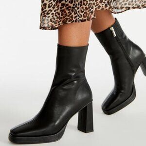 JUSTFAB BOOTIE FAUX LEATHER 3.5" BLOCK HEEL INNER ZIP 8.25"SHAFT TRUE TO SIZE